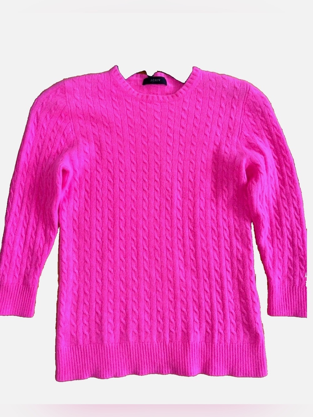 J.Crew 100% Cashmere Cable Knit Sweater XS Hot Pink Shoulder Button